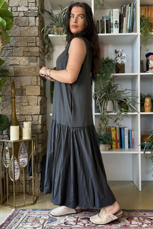 Paloma Bubble Hem Layering Dress Charcoal